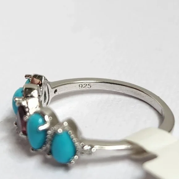 NWT 925 Sleeping Beauty Turquoise & Garnet Ring Size 7 - Picture 7 of 12